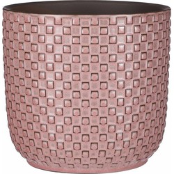 Plantenpot/bloempot keramiek roze stijlvol patroon - D17 en H16 cm - Plantenpotten