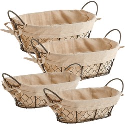 4x Vintage broodmandjes voor kleine broodjes 26 x 17 cm en 30 x 21 cm - broodmand