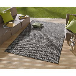 Laagpolig vloerkleed - Binnen en buitenkleed - Karo - Zwart - 200x290 cm