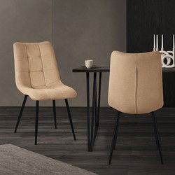Eetkamerstoelen set van 2 lichtbruin Keukenstoel met polyester bekleding en stalen poten ML design