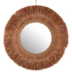 J-line - Spiegel Hangend Rond Riet Raffia Bruin - 61.5x61.5x2.5cm