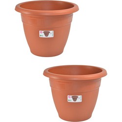 Set van 2x stuks terra cotta kleur ronde plantenpot/bloempot kunststof diameter 45 cm - Plantenpotten