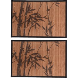 4x stuks rechthoekige placemats 30 x 45 cm bamboe bruin met zwarte bamboe print 1 - Placemats