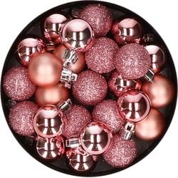 20x Kerstballen - klein - roze - kunststof - 3 cm - mat/glans/glitter - Kerstbal