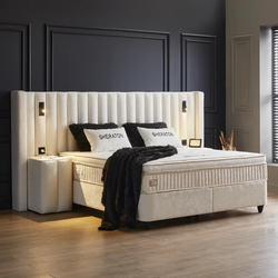 Boxspring bed met opbergruimte - 160x200 cm - Wit - Sheraton Inclusief 32 cm matras en topper