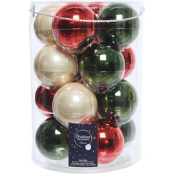 18x stuks glazen kerstballen donkergroen, rood en champagne glans 8 cm - Kerstbal