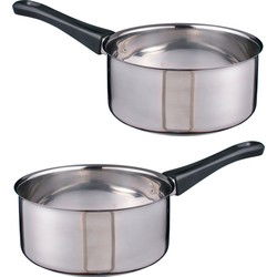 Steelpan - 2x - 16 x 7,5 cm - RVS - sauspan - 3-laags - pannetje - juspan - Steelpannen