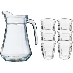 Glazen schenkkan - 1 liter - 6x stuks - waterglazen - 200 ml - Schenkkannen