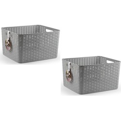 6x Kunststof geweven opbergbakken/opbergmanden zilver 28,5 liter - Opbergbox