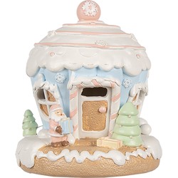 Clayre & Eef Decoratie Huis met LED Gingerbread house 14 cm Blauw Kunststof Kerstdecoratie