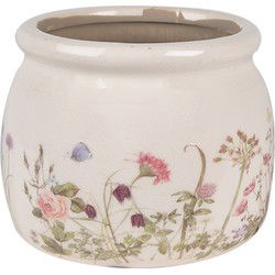 Clayre & Eef Bloempot  Ø 12x10 cm Beige Roze Keramiek Bloemen Bloempot Binnen