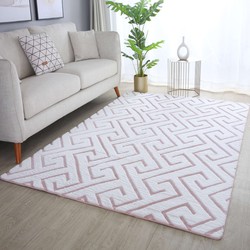 Nonia Hoogpolig Fluffy Wit / Roze vloerkleed - 3D Design Geometrisch - 200 X 290 CM