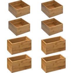 Opbergkistjes/organisers bamboe - 8x stuks - 18x18x9,5 cm en 18x9.5 cm - Opbergkisten