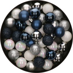 42x Stuks kunststof kerstballen mix wit/zilver/blauw 3 cm - Kerstbal