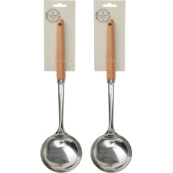 Set van 2x stuks keukengerei soeplepel RVS steel en houten handvat 32 cm - Keuken gardes