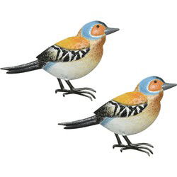 Vogel muurdecoratie - 2x - metaal - Vink - 38 x 24 x 2,5 cm - Tuinbeelden