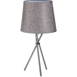Design tafellamp/schemerlampje zilvergrijze kap en stalen poten 38 cm - Tafellampen