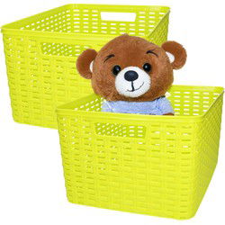 Plasticforte Opbergmand - 4x - Kastmand - rotan kunststof - limegroen - 18 Liter - 29 x 39 x 20 cm - Opbergmanden
