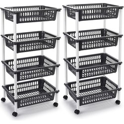 2x stuks antraciet grijze opberg trolley/roltafel met 4 manden 85 cm - Opberg trolley