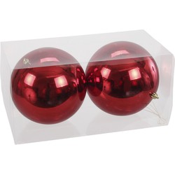 2x Grote kunststof kerstballen rood 15 cm - Kerstbal