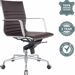 Feel Furniture - Lage Executive bureaustoel - 100% Leer - Donkerbruin
