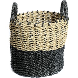The Striped Basket with Handle - Black Natural - M