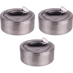 HI Asbak met klep - 3x - voor tuin/terras - RVS - rond - D11 cm - Asbakken