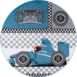 Kids Kinderkamer Raceauto Blauw vloerkleed - Rond