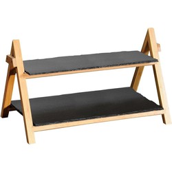 Bamboehouten/leistenen etagere met 2 lagen 24 x 43 x 27 cm - Etageres