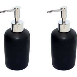 2x Stuks Zeeppompje/dispenser keramiek zwart/zilver 7 x 17 cm - Zeeppompjes