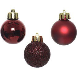 Decoris Mini kerstballen - 14x st - donkerrood - D3 cm - kunststof - Kerstbal