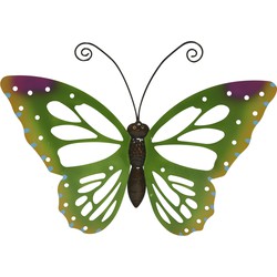 Grote groene deco vlinder/muurvlinder van metaal 51 x 38 cm tuindecoratie - Tuinbeelden