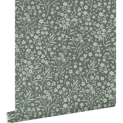 ESTAhome behang bloemetjes vergrijsd groen - 50 x 900 cm - 139878