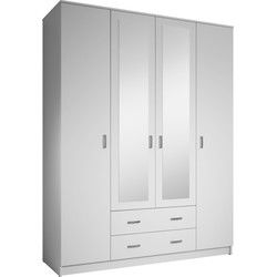 Meubella - Kledingkast Hinto - Wit - 160 cm - Met spiegel