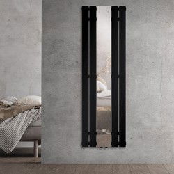 Badkamerradiator Enkellaags met spiegel 1600x450 mm Zwart mat met middenaansluiting LuxeBath