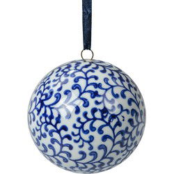 Clayre & Eef Decoratie Hanger Ø 8 cm Wit Blauw Keramiek
