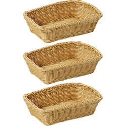 3x Rechthoekige fruitmandje/broodmandje 20 x 30 x 8,5 cm gevlochten riet uiterlijk - broodmand