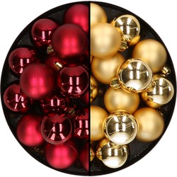 32x stuks kunststof kerstballen mix van donkerrood en goud 4 cm - Kerstbal