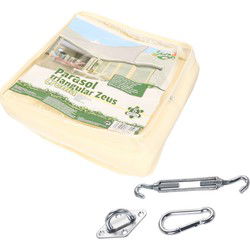 Schaduwdoek/zonnescherm driehoek creme 5 meter met ophanghaken - Schaduwdoeken