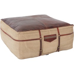 Zitpoef XXL 90x40x90 cm Bruin/Beige leer met katoenen vulling WOMO-Design