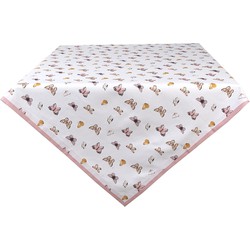 Clayre & Eef Tafelkleed  100x100 cm Beige Roze Katoen Vierkant Vlinders Tafellaken