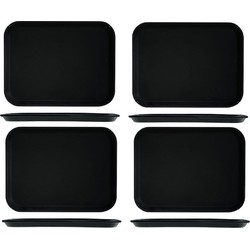 Kunststof dienblad/serveerblad - 4x - zwart - met antislip - 30 x 41 cm - Dienbladen