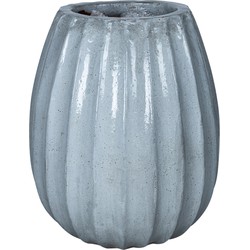 PTMD Lionne White ceramic pot ribbed bulb round L