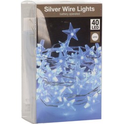 Draadverlichting sterren lampjes aan zilverdraad op batterij helder wit 40 lampjes 200 cm - Lichtsnoeren