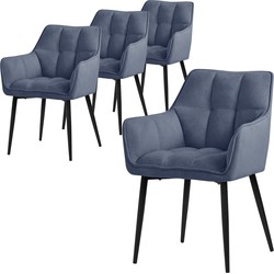 Eetkamerstoel set van 4 blauw in badstof met dikke gestoffeerde zitting ML design