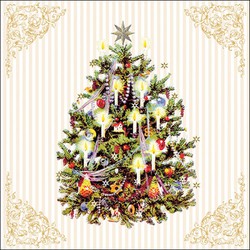 Ambiente kerst thema servetten - 20x st - 33 x 33 cm - creme wit - kerstboom - Feestservetten