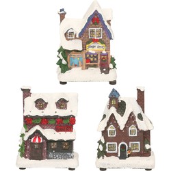 Kerstdorp huisjes set van 3x huisjes met Led verlichting 12 cm - Kerstdorpen