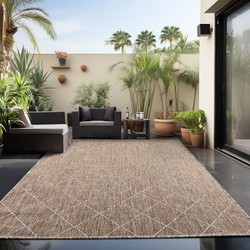 Skanda Home Outdoor - Binnen en Buiten Vloerkleed - Geruit Design - Beige - Tapijt voor Tuin Terras Balkon- 240x340 CM