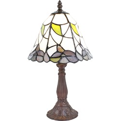 LumiLamp Tiffany Tafellamp  Ø 20x34 cm  Wit Groen Glas Kunststof Tiffany Bureaulamp