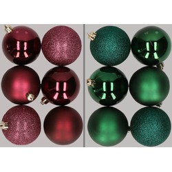12x stuks kunststof kerstballen mix van aubergine en donkergroen 8 cm - Kerstbal